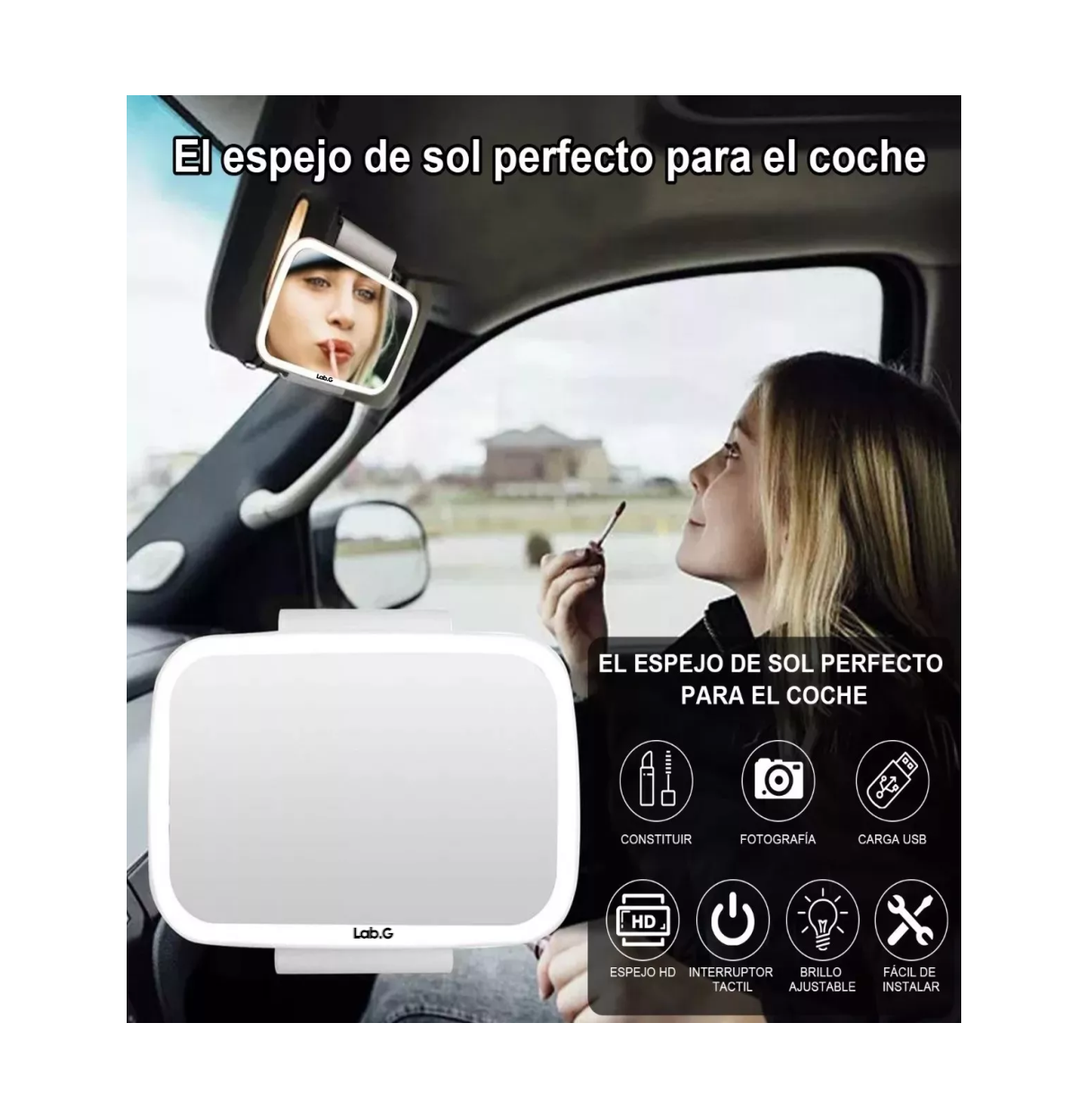 Foto 5 pulgar | Espejo De Maquillaje Lab.g De Visera De Coche Con 3 Modos Luz Led Blanco