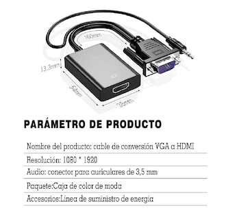 Foto 3 | Cable Convertidor Video Vga a Hdmi color Negro