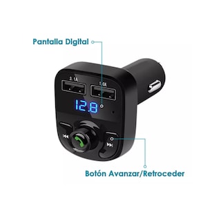 Foto 2 | Transmisor Fm Bluetooth Cargador Doble Usb Manos Libres Eo Safe Imports Esi-3861 color Negro