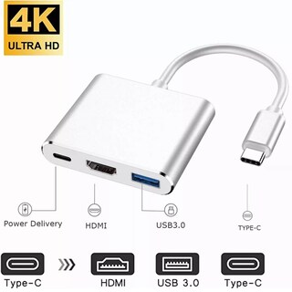 Foto 2 | Adaptador Tipo C A Hdmi 4k Hub Convertidor Hub Usb3.0 3 En 1eo Safe Imports Esi-5082 Blanco