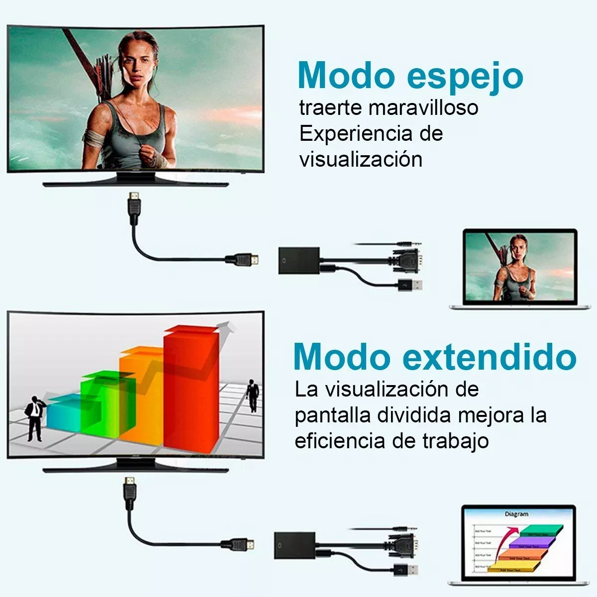 Foto 6 pulgar | Cable Convertidor Video Vga A Hdmi, Audio Full Hd 1080p Eo Safe Imports Esi-6351 color Negro