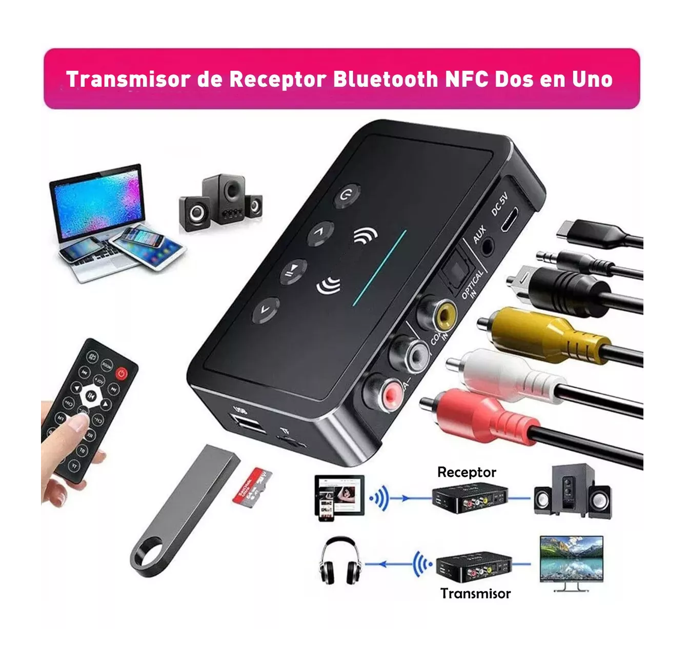 Foto 4 | Transmisor/receptor Audio Estéreo Adaptador Bluetooth 5.0 Negro