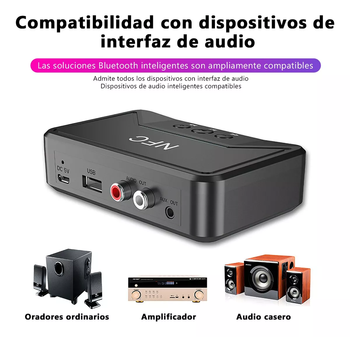 Foto 4 pulgar | Bluetooth5.0 Transmisor/receptor Audio Estéreo Adaptador Eo Safe Imports Esi-9430 Negro