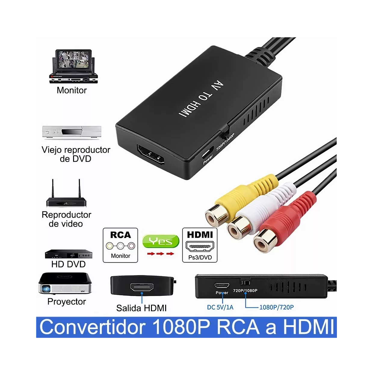 Foto 5 pulgar | Convertidor Av A Hdmi Adaptador Compuesto Negro