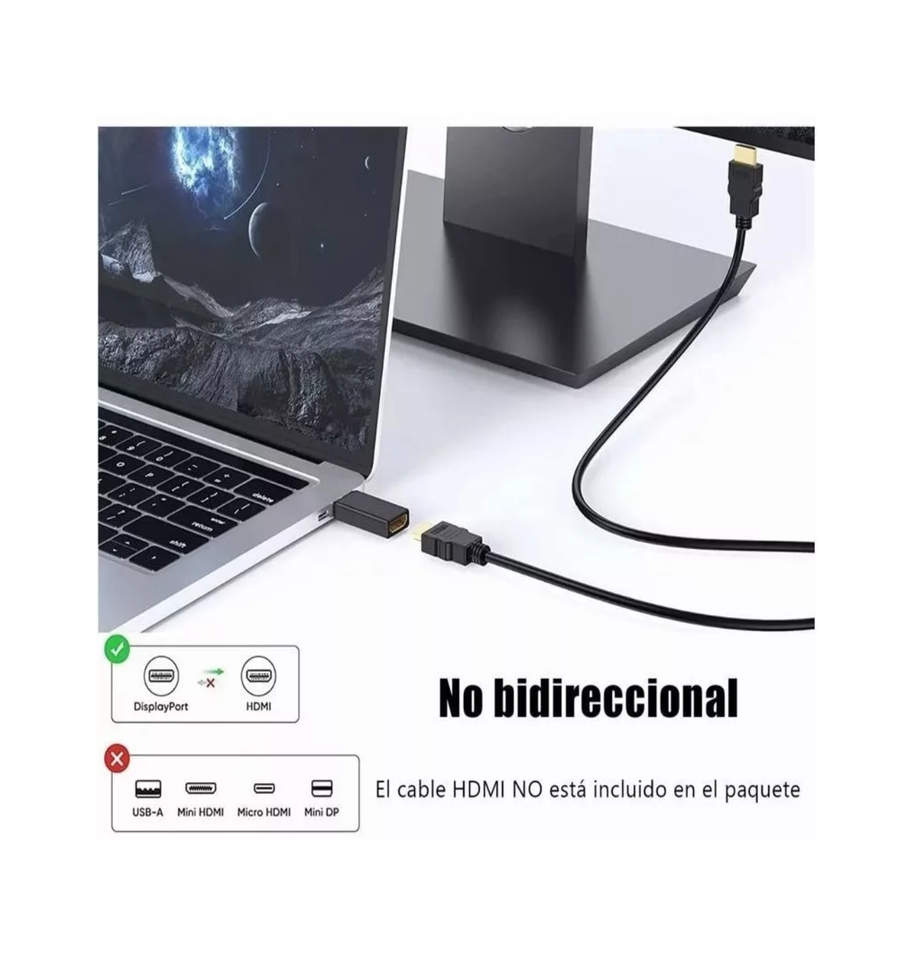 Foto 5 pulgar | Adaptador Convertidor Displayport A Hdmi 4k 3d Full Hd Negro