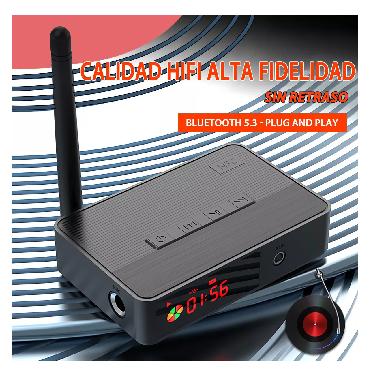 Foto 4 | Receptor Bluetooth 5.3 Audio Estéreo Adaptador Nfc Negro