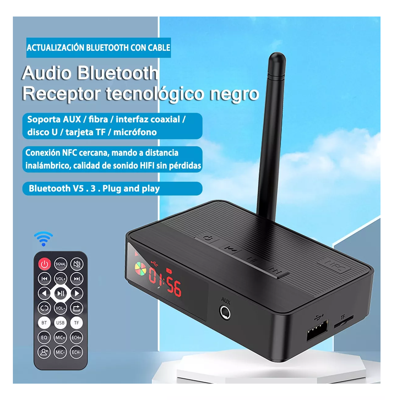 Foto 5 | Receptor Bluetooth 5.3 Audio Estéreo Adaptador Nfc Negro