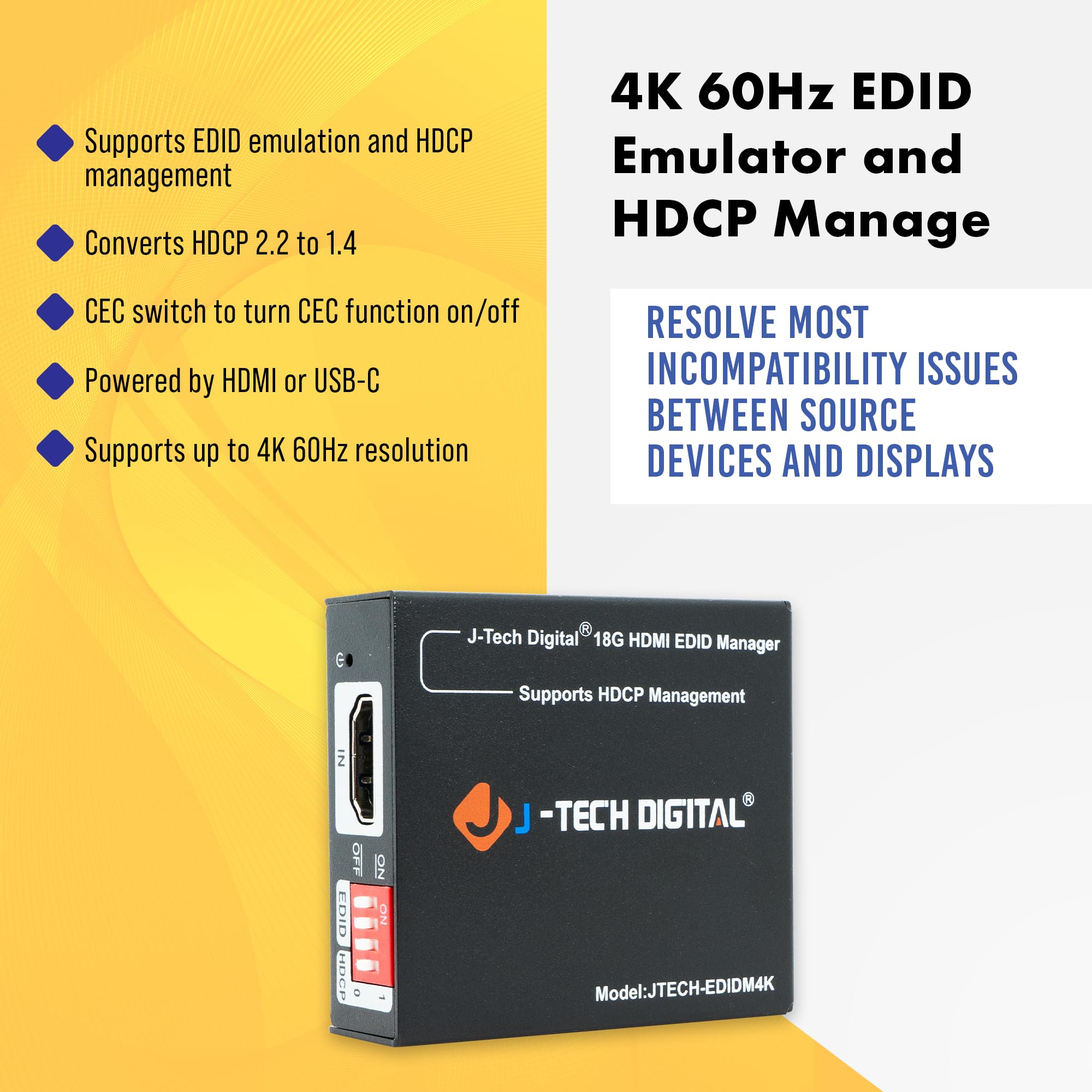 Foto 3 pulgar | Emulador Edid Hdmi Hdcp Manager 4k 60 Hz J-tech Digital Jtech-edidm4k - Venta Internacional.