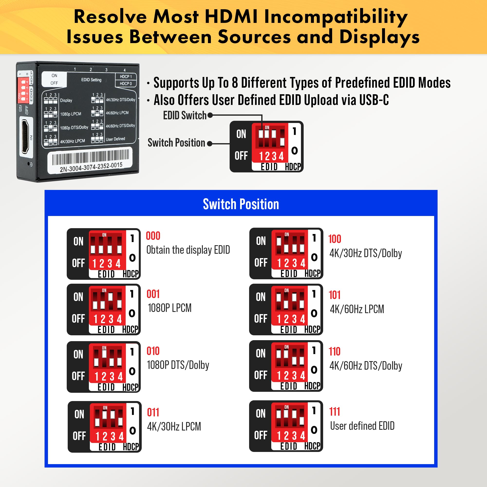 Foto 5 | Emulador Edid Hdmi Hdcp Manager 4k 60 Hz J-tech Digital Jtech-edidm4k - Venta Internacional.