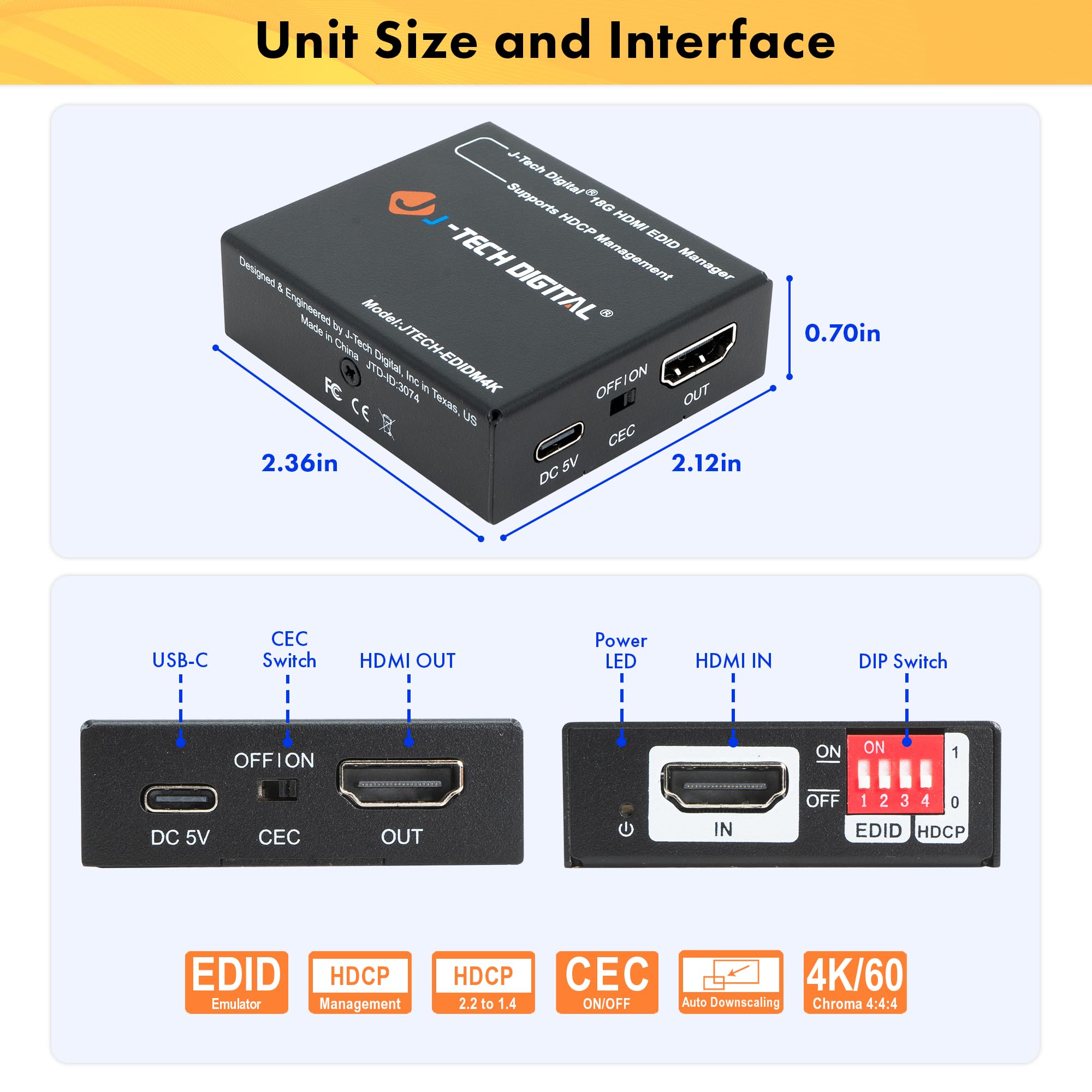 Foto 7 pulgar | Emulador Edid Hdmi Hdcp Manager 4k 60 Hz J-tech Digital Jtech-edidm4k - Venta Internacional.