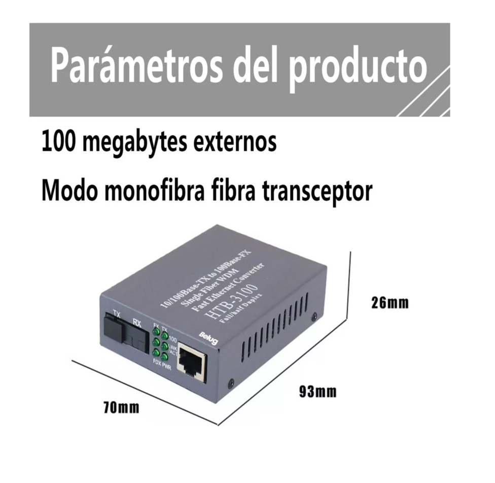Foto 4 | Convertidores Fibra Óptica Medios 10/100 Ethernet 25km 1 Par, Gris Belug