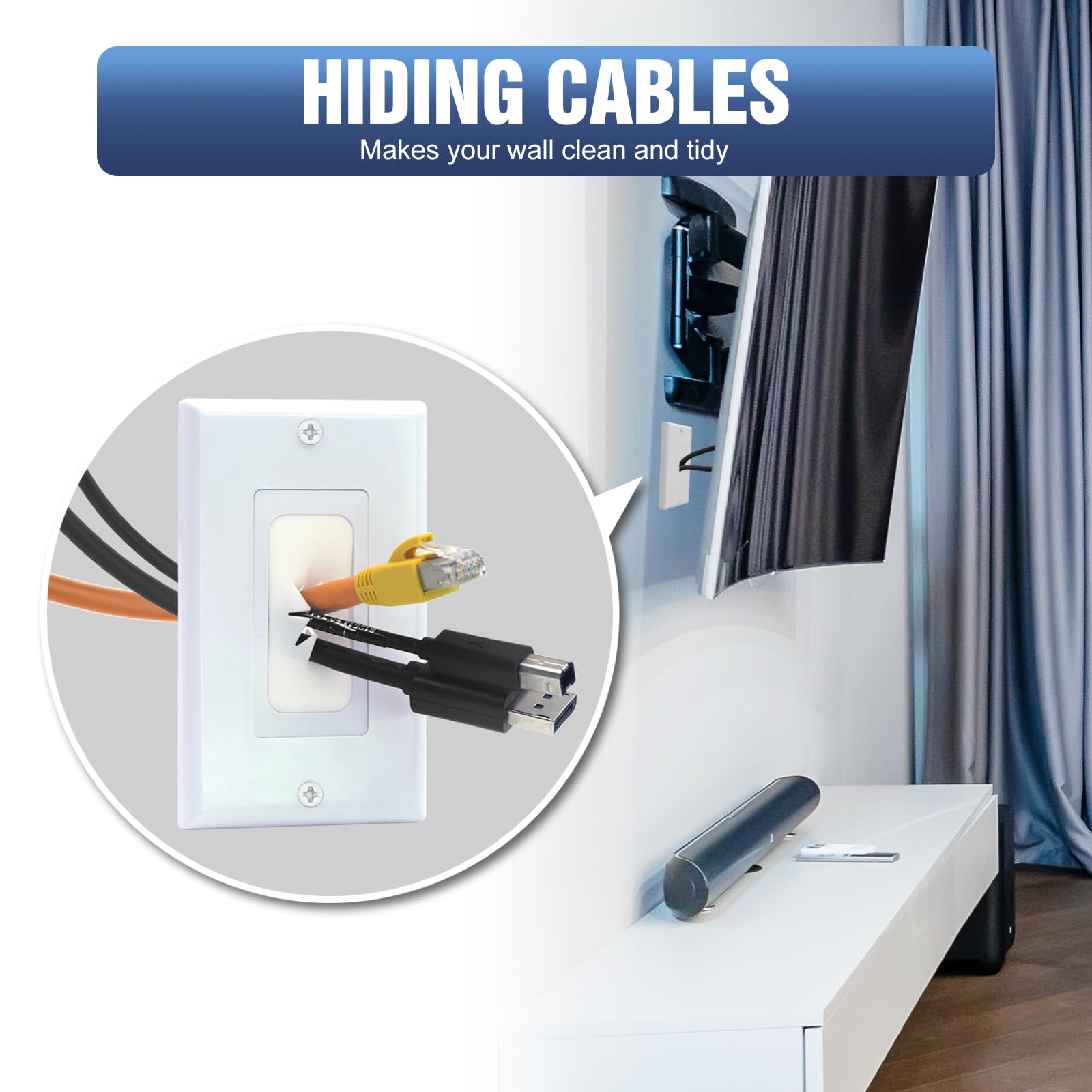 Foto 2 | Placa De Pared Con Cable Vcelink De Una Sola Banda Para Decoración, Color Blanco, Paquete De 4 - Venta Internacional.