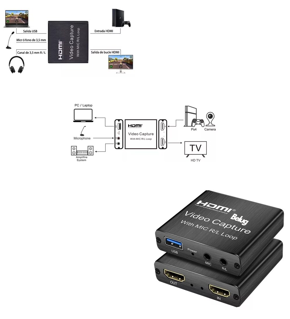 Foto 4 pulgar | Tarjeta De Captura Hdmi Full Hd 1080p 60fps De Audio Y Vídeo, Belug Negro