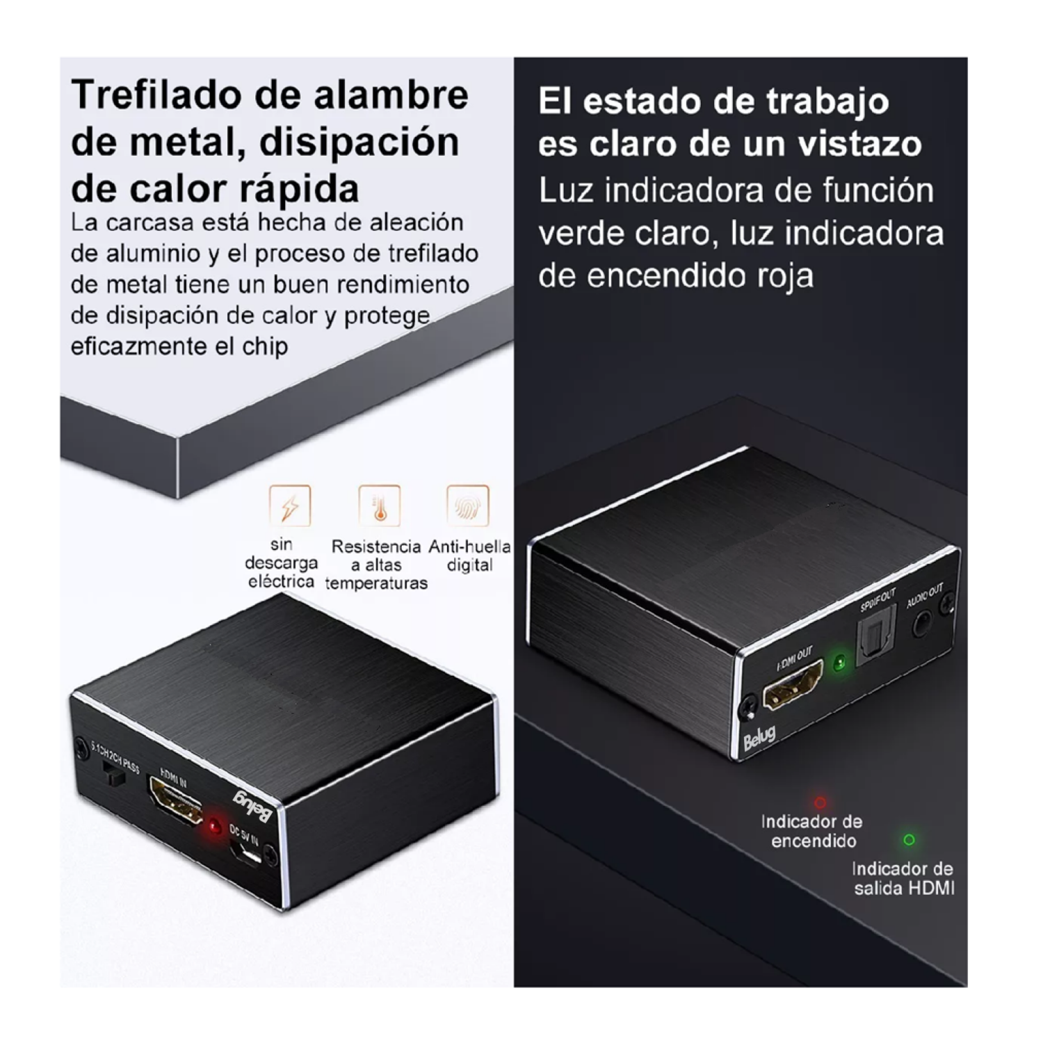 Foto 4 pulgar | Hdmi Extractor De Audio Divisor Óptico Belug Coaxial 3.5mm, Negro