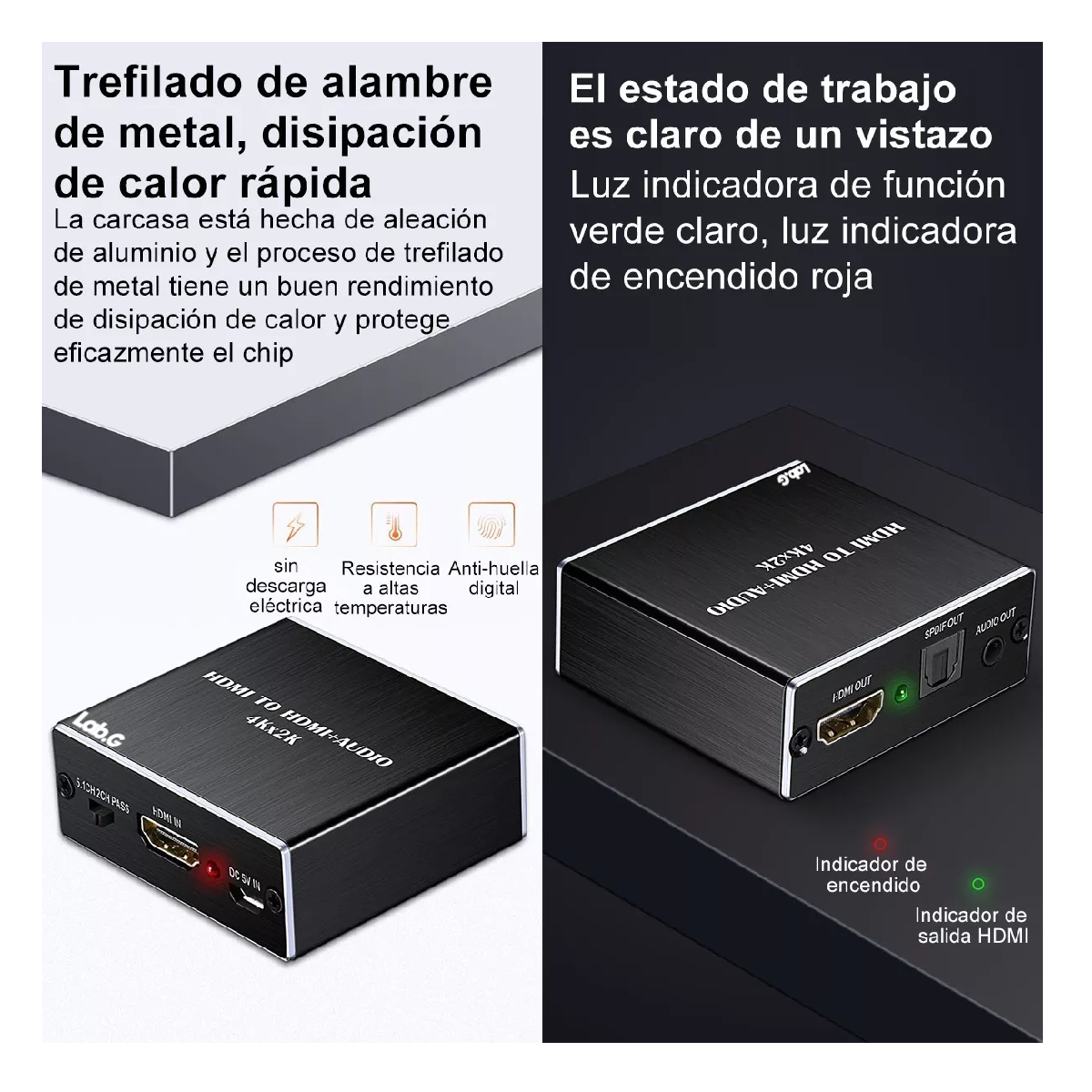 Foto 4 pulgar | Hdmi Extractor De Audio Lab.g Divisor Óptico Spdif Coaxial 3.5mm