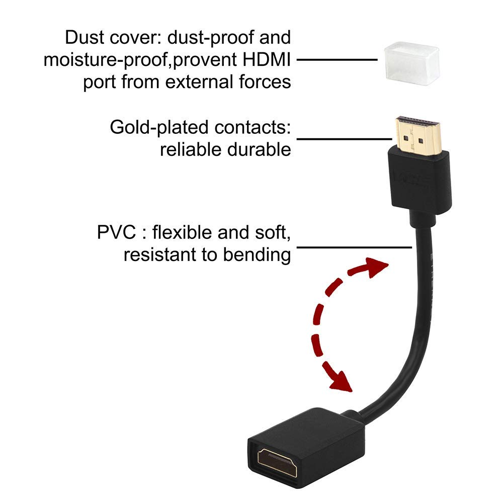 Foto 6 pulgar | Extensión De Adaptador Giratorio Hdmi Macho A Hembra De 14 Cm, Paquete De 2 Vce - Venta Internacional.