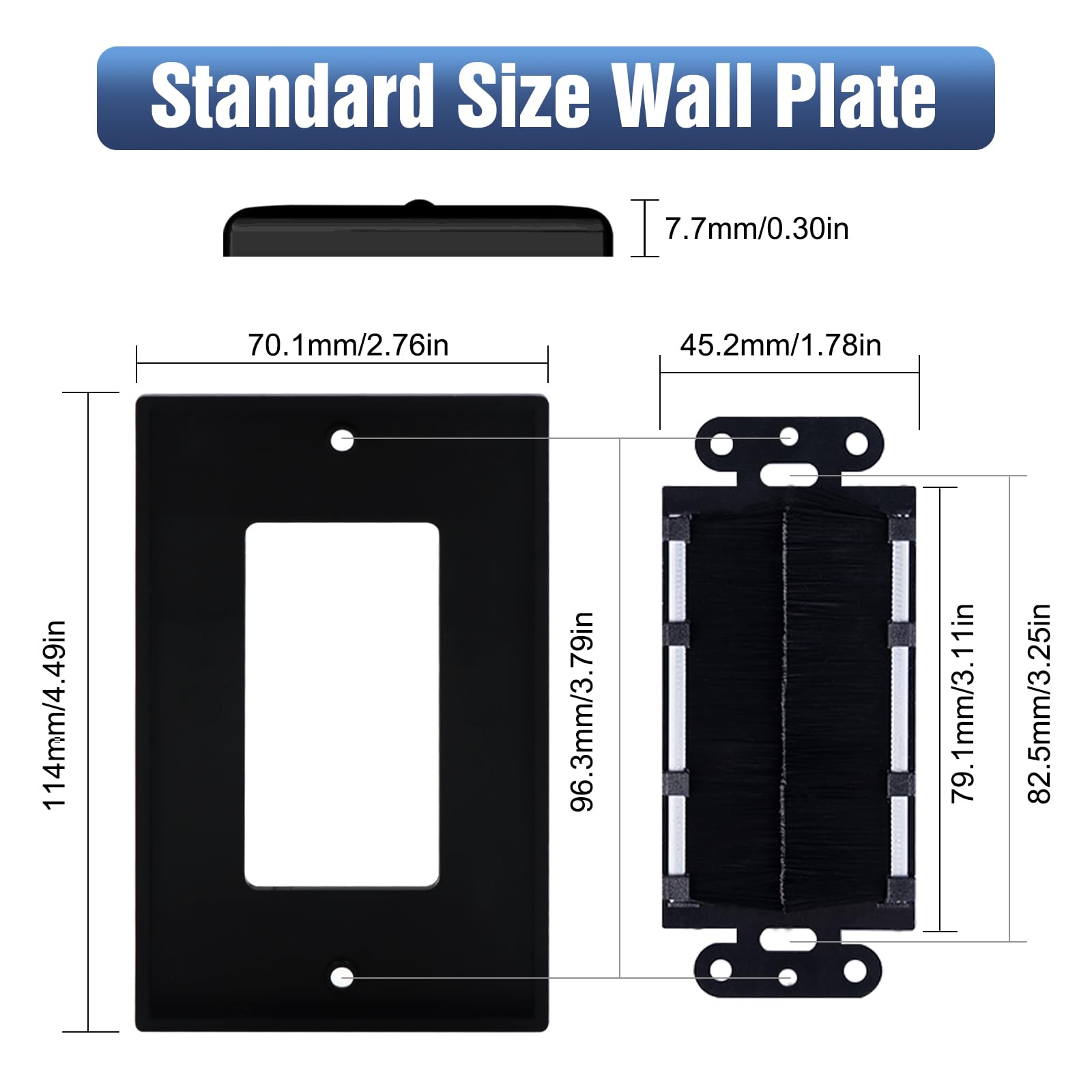 Foto 5 pulgar | Brush Wall Plate Vce, Certificado Ul, Cable Pasante, Paquete De 2 Unidades, Color Negro - Venta Internacional.