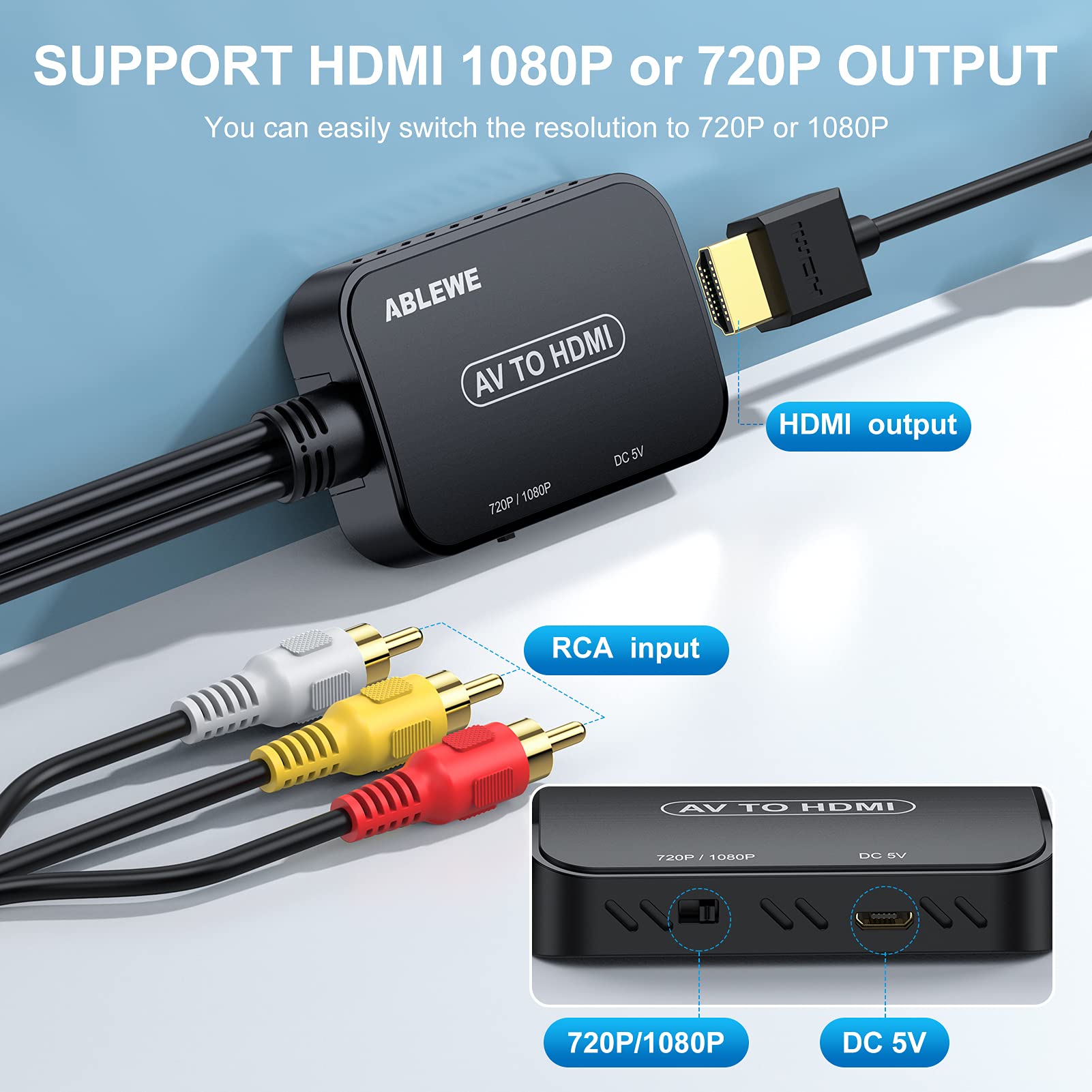 Foto 3 | Convertidor Rca A Hdmi Ablewe Con Cable Rca Y Cable Hdmi - Venta Internacional.