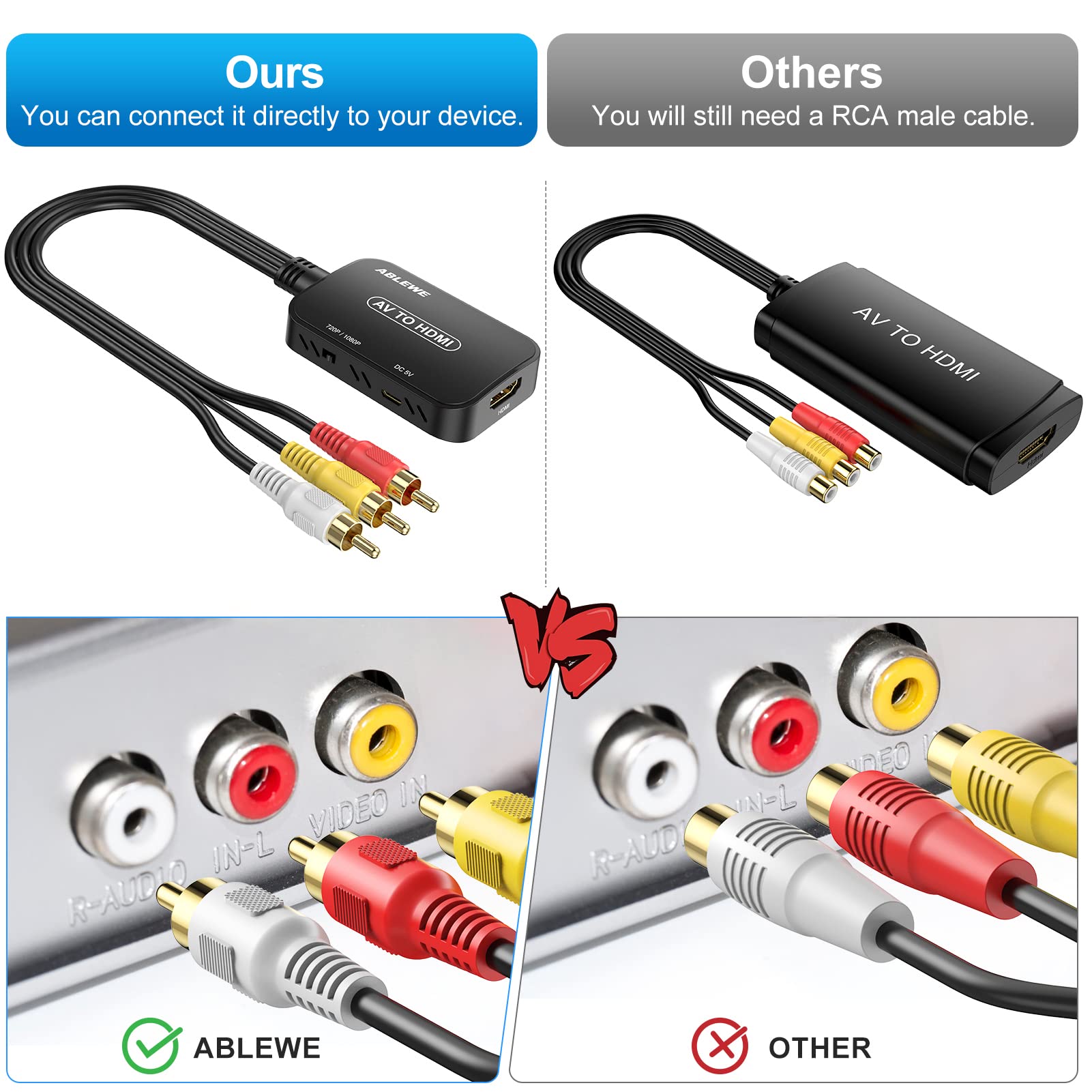 Foto 5 | Convertidor Rca A Hdmi Ablewe Con Cable Rca Y Cable Hdmi - Venta Internacional.