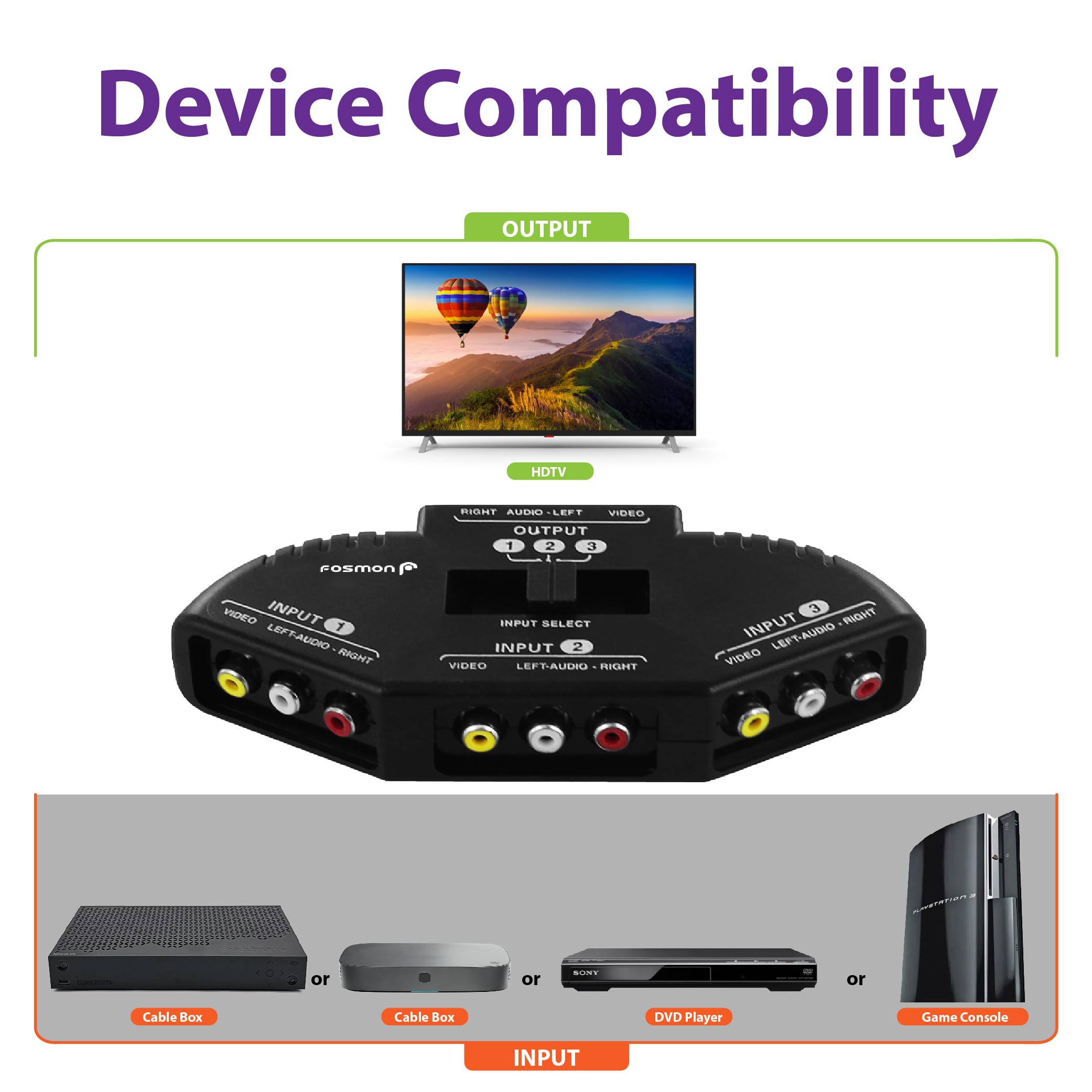 Foto 5 pulgar | Divisor Rca Fosmon A1602 Con Caja De Conmutación De Audio/vídeo De 3 Vías - Venta Internacional.