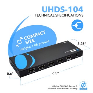 Foto 5 | Divisor Hdmi Orei Ultrahd 4k A 60 Hz 1x4 4 Puertos Hdmi 2.0 - Venta Internacional.