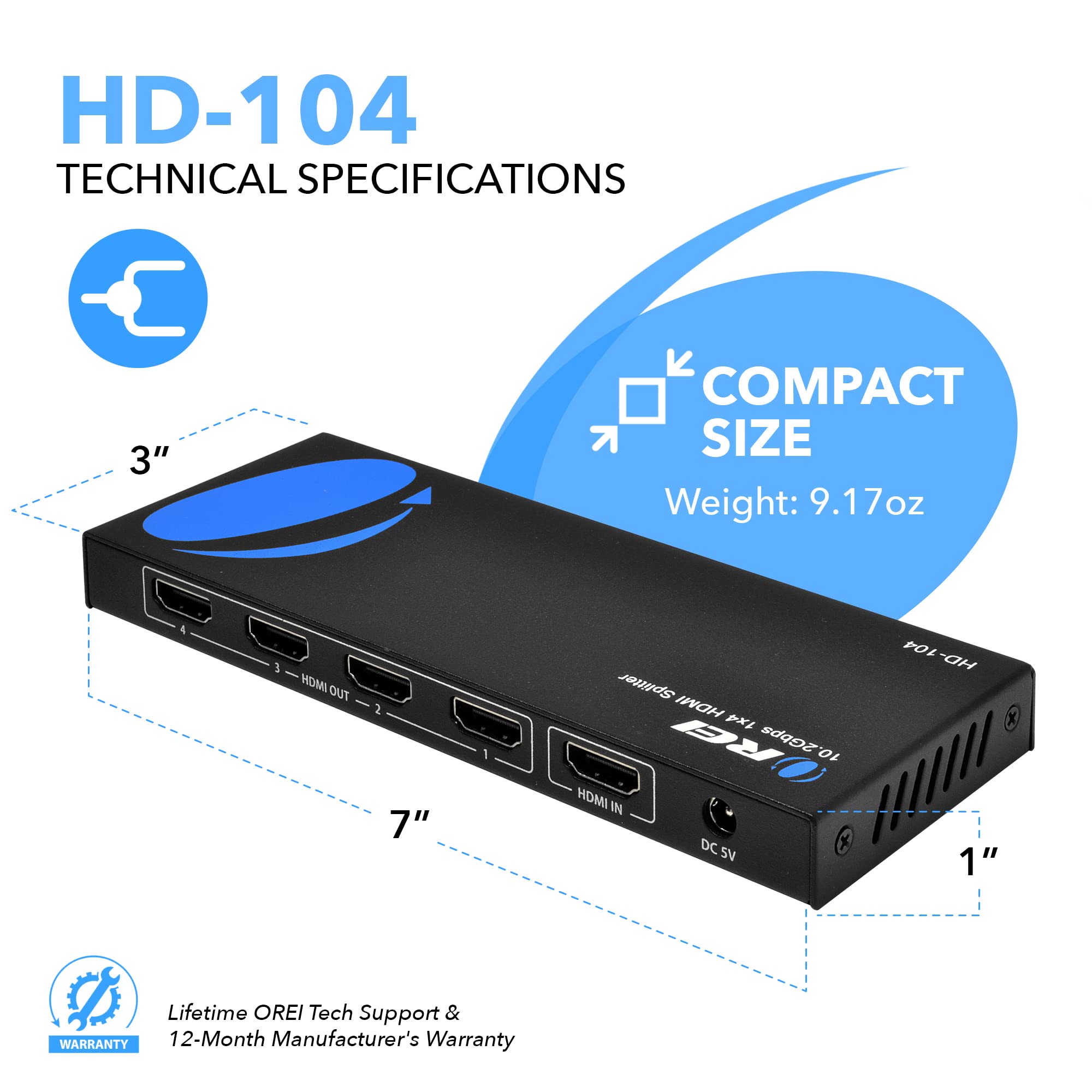 Foto 7 pulgar | Divisor Hdmi Orei 1x4 4k @60hz Hdmi 2.0 Con Hdcp 2.2 - Venta Internacional.