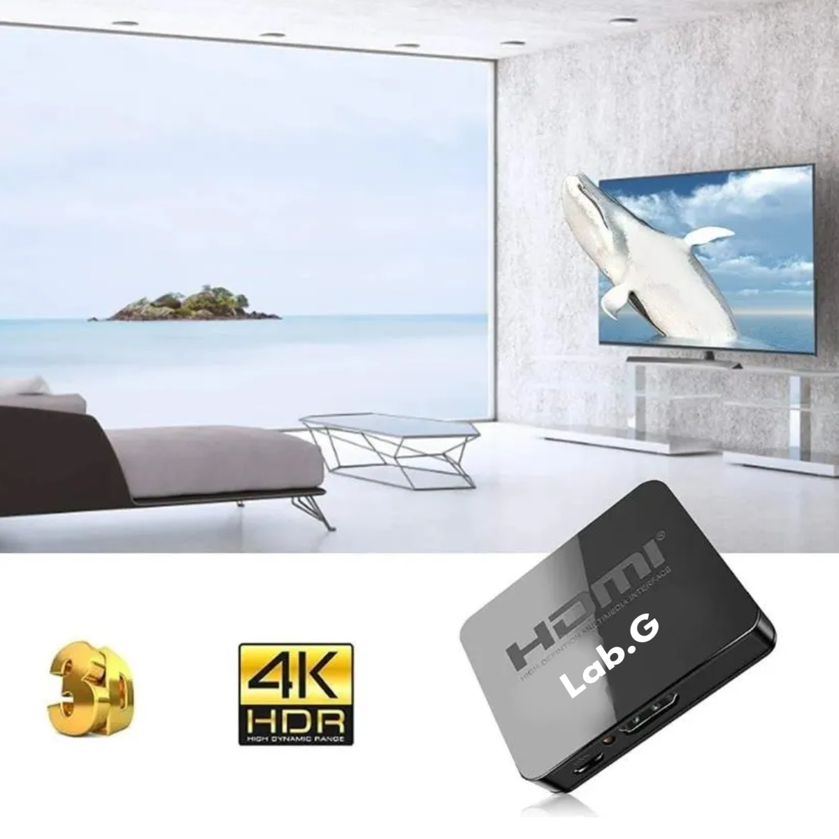 Foto 4 pulgar | Divisor 4k Con Cable Lab.g Negro