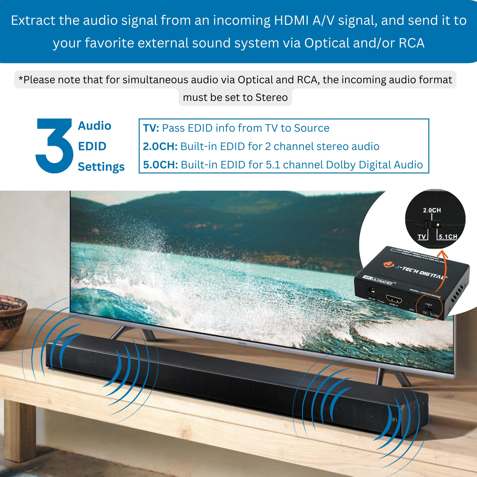 Foto 5 pulgar | Extractor De Audio Hdmi J-tech Digital 4k 60 Hz Hdmi 2.0 [jtd18g-h5ch2] - Venta Internacional.