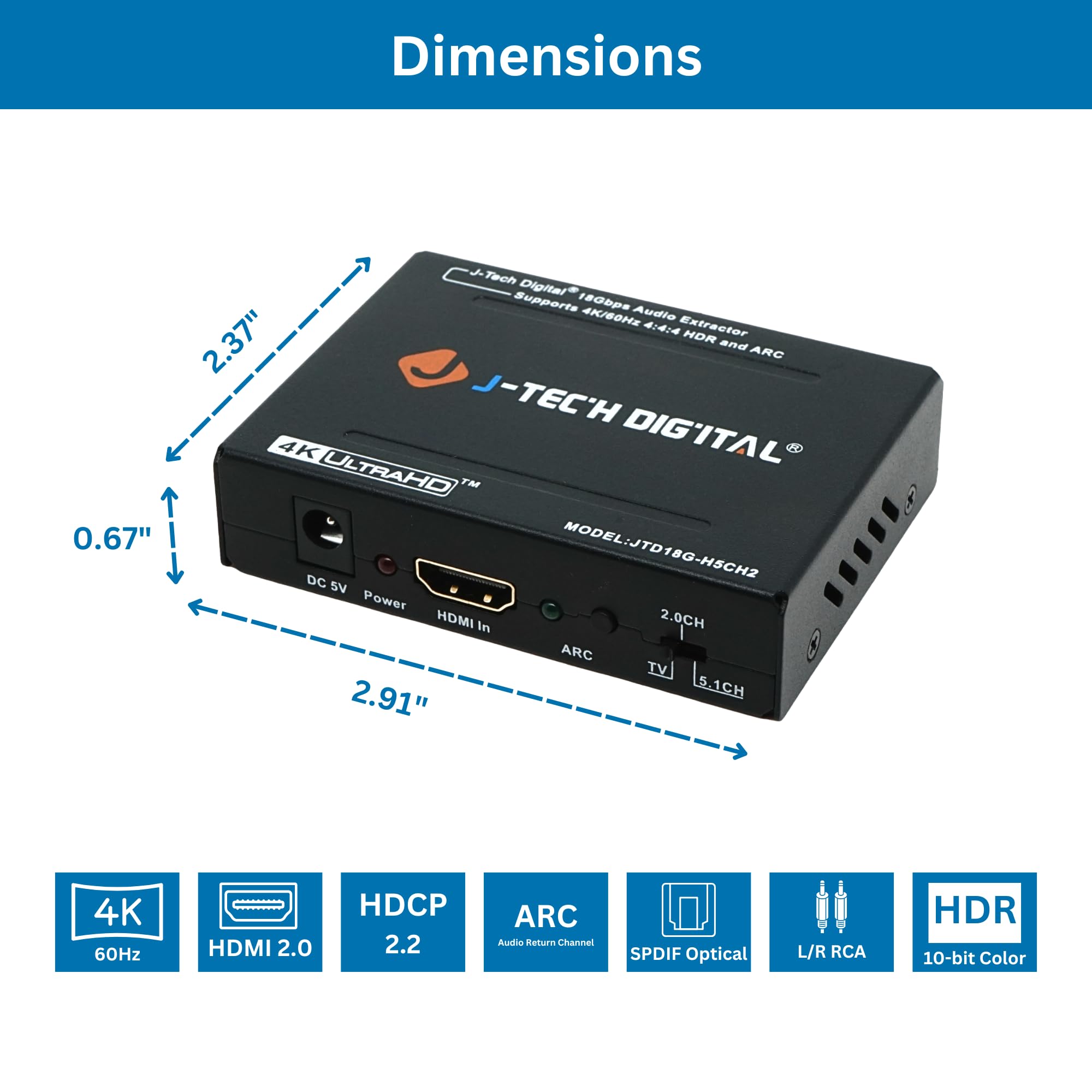 Foto 6 | Extractor De Audio Hdmi J-tech Digital 4k 60 Hz Hdmi 2.0 [jtd18g-h5ch2] - Venta Internacional.