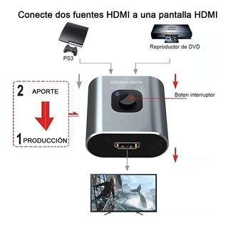 Foto 2 | Switch Hdmi 4k 3d 2 En 1 Bidireccional Conmutador Eo Safe Imports Esi-5047 Plata
