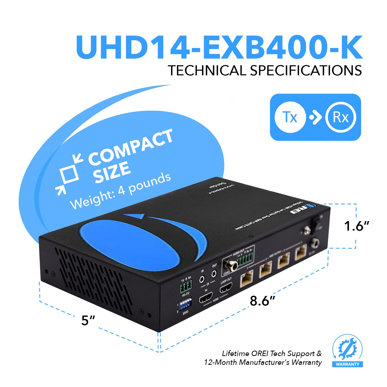 Foto 7 pulgar | Divisor Extensor Hdmi Orei 1x4 Hdbaset 4k 60 Hz 4:4:4 Hdcp 2.2 - Venta Internacional.