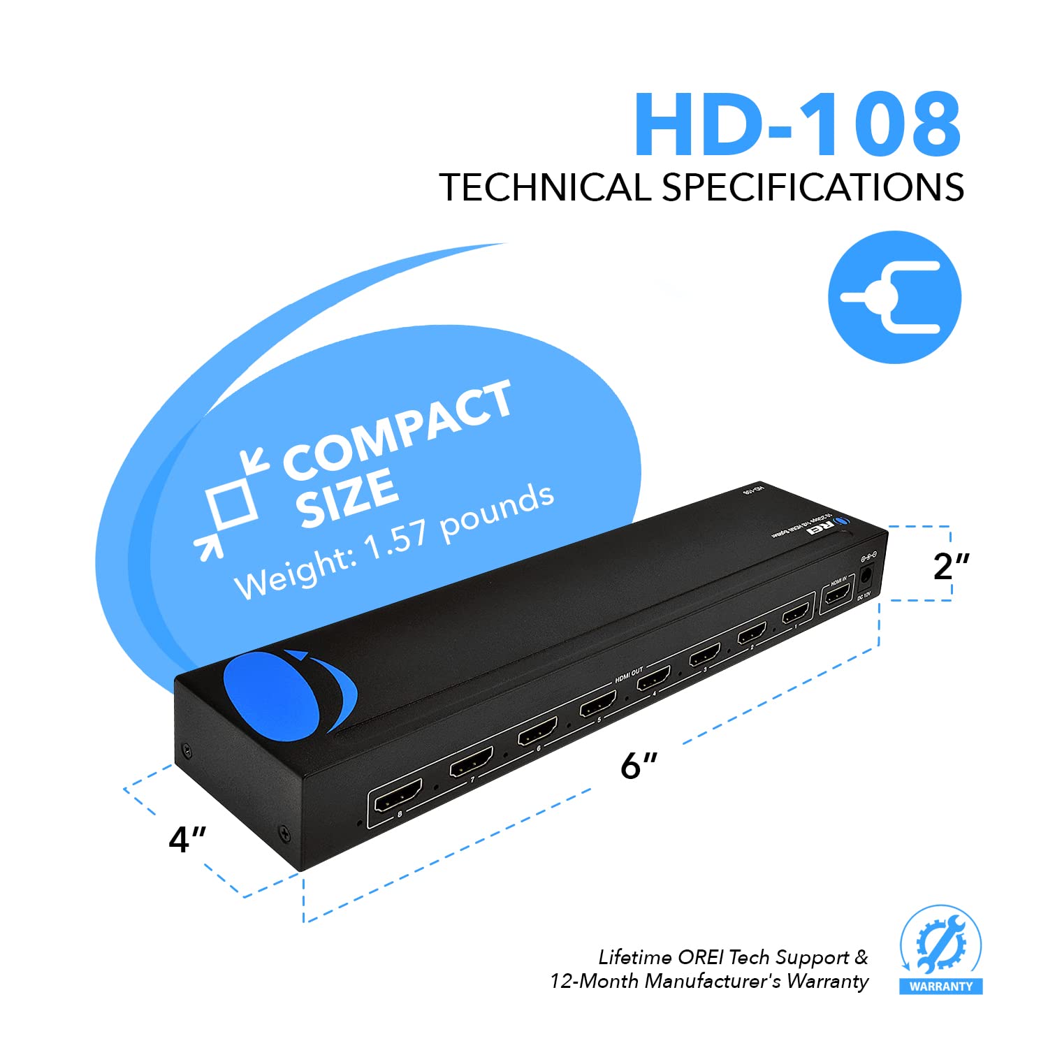 Foto 5 | Divisor Hdmi Orei De 1 Entrada Y 8 Salidas 4k @30hz Con Gestión Edid - Venta Internacional.