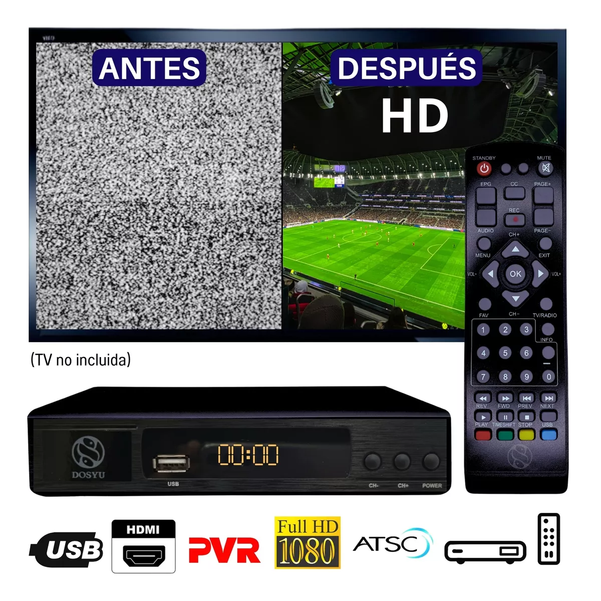 Foto 3 pulgar | Decodificador Tv Convertidor Digital Full Hd 1080p Eo Safe Imports Esi-12686 Negro