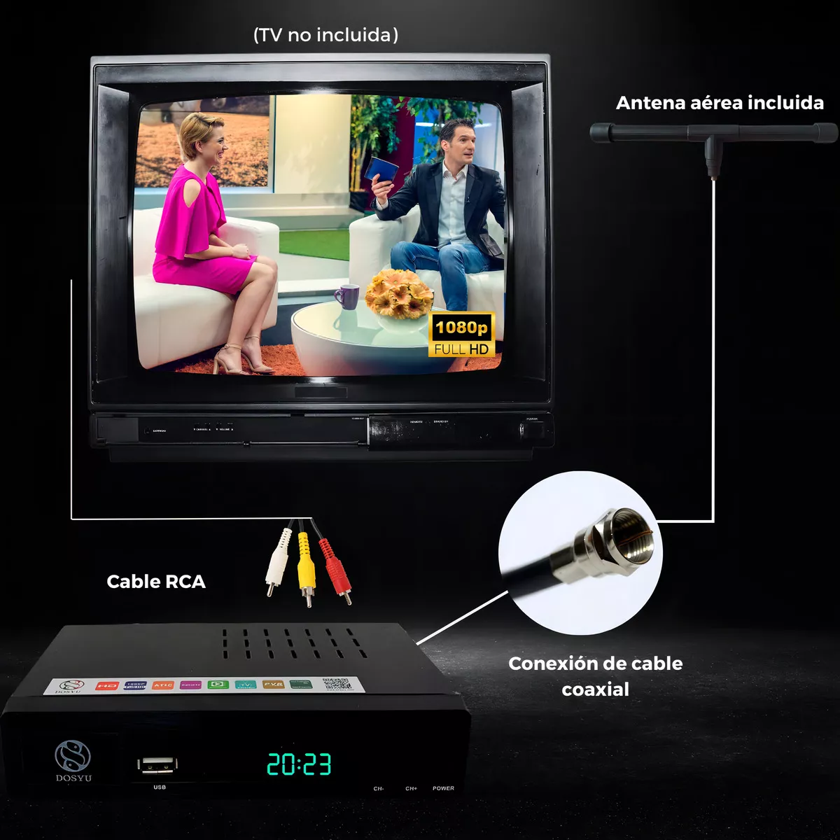 Foto 4 pulgar | Decodificador Convertidor Digital Tv Full Hd 1080p + Antena Eo Safe Imports Esi-16049 Negro