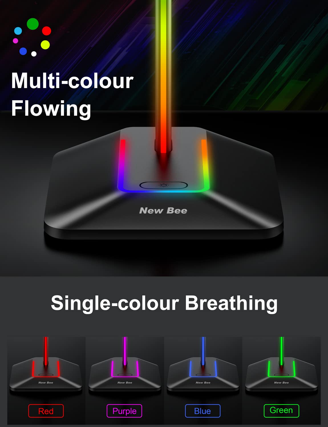 Foto 3 pulgar | Soporte Para Auriculares Rgb New Bee Con Puertos Usb-c Y Usb (negro) - Venta Internacional.