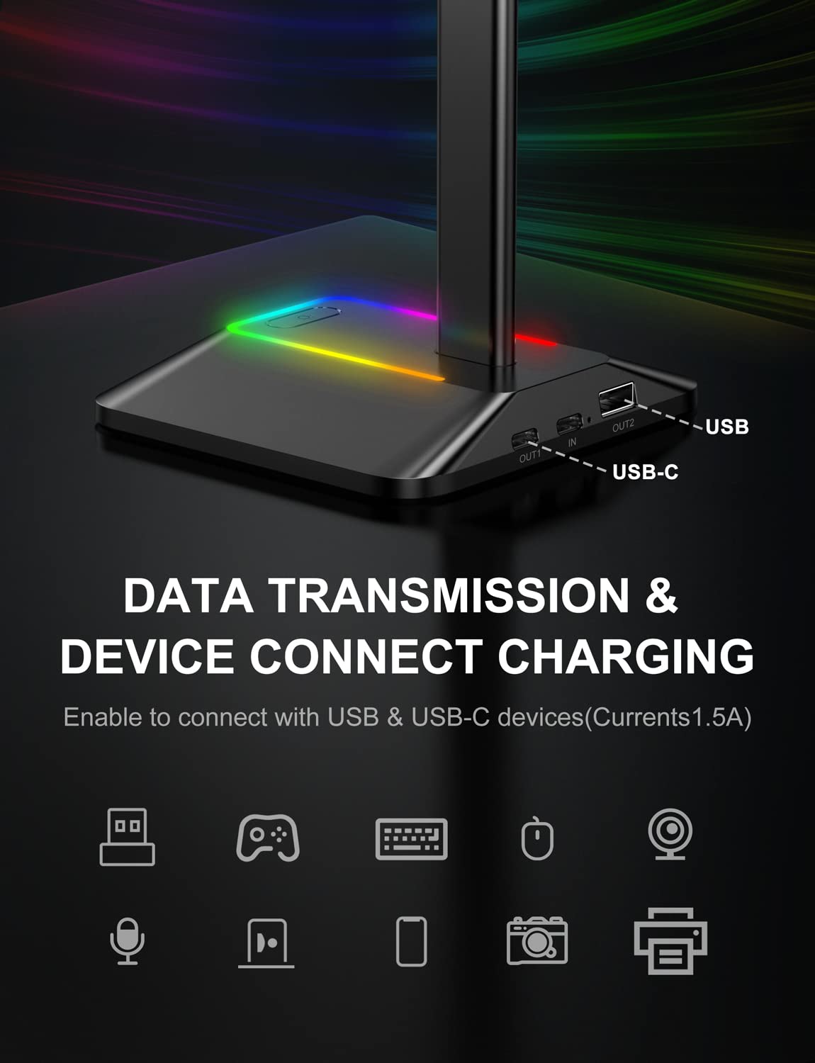Foto 4 pulgar | Soporte Para Auriculares Rgb New Bee Con Puertos Usb-c Y Usb (negro) - Venta Internacional.