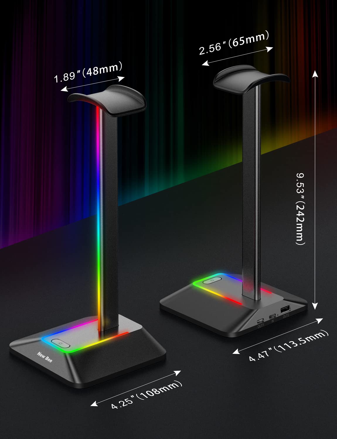Foto 6 pulgar | Soporte Para Auriculares Rgb New Bee Con Puertos Usb-c Y Usb (negro) - Venta Internacional.