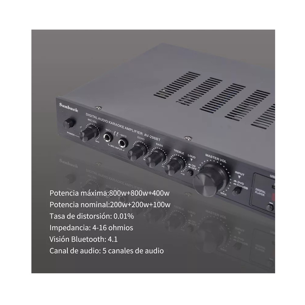 Foto 4 pulgar | Amplificador Audio Bluetooth 5 Canales 2000w Para Uso Domésto Negro