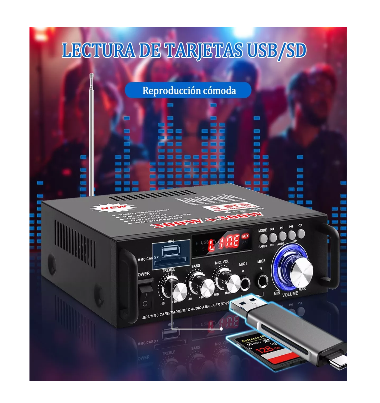 Foto 3 pulgar | Amplificador de Audio para Carro Bluetooth 2 Canales 600w
