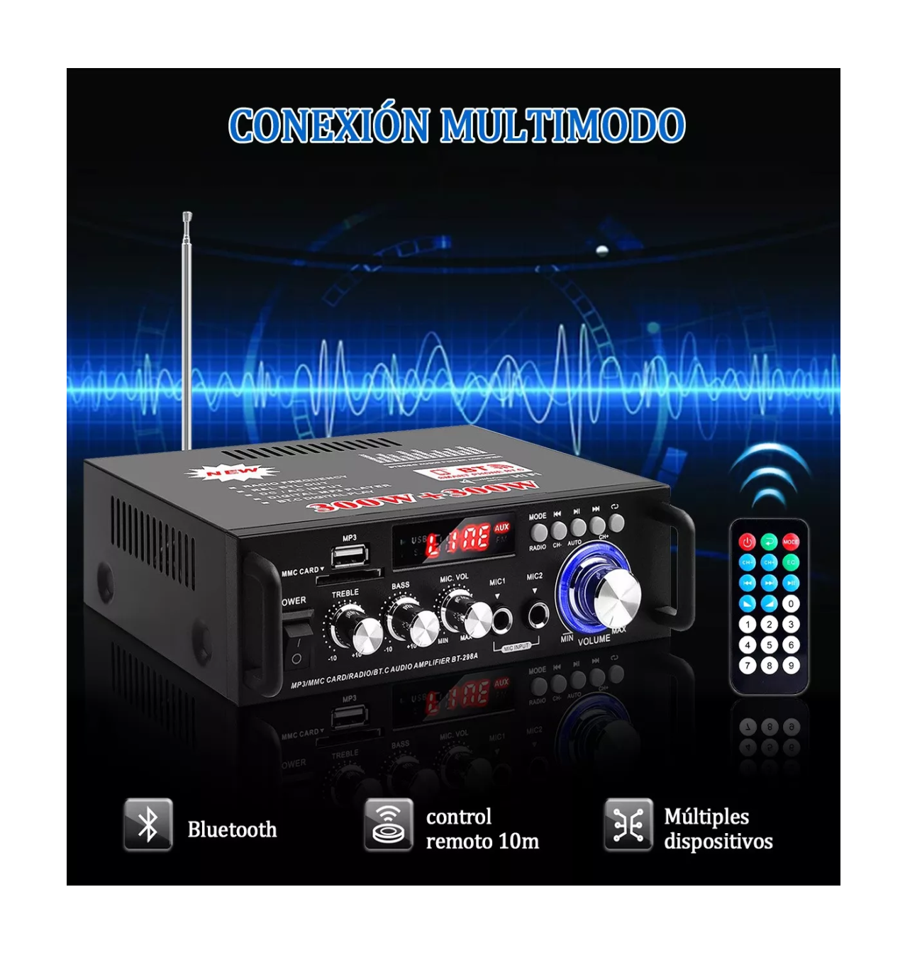 Foto 4 pulgar | Amplificador de Audio para Carro Bluetooth 2 Canales 600w