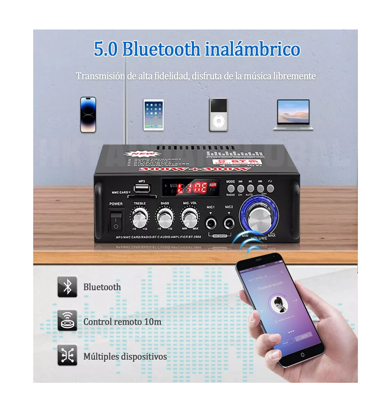 Foto 5 pulgar | Amplificador de Audio para Carro Bluetooth 2 Canales 600w