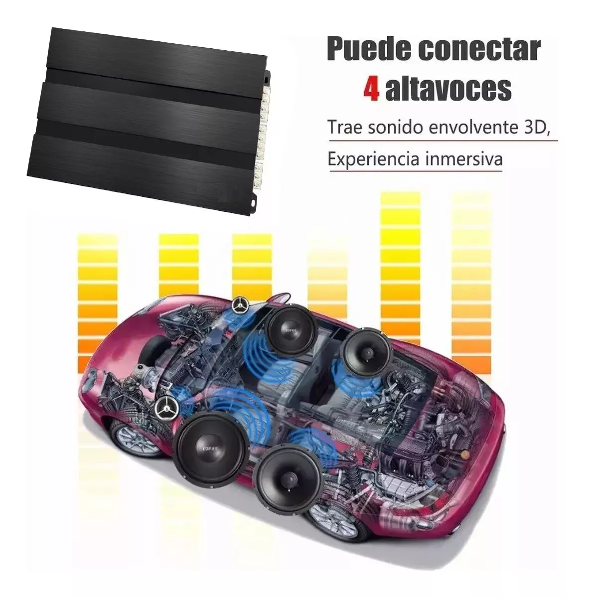 Foto 3 pulgar | Amplificador Audio 4 Canales Para Auto Carro Con Bluetooth Eo Safe Imports Esi-12324 Negro