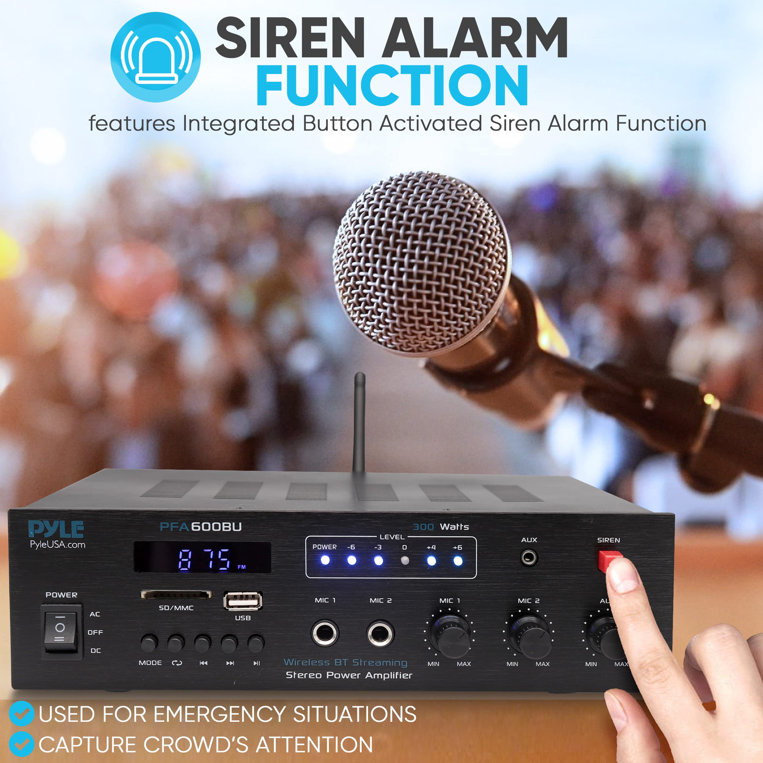 Foto 4 pulgar | Amplificador De Karaoke Pyle Pfa600bu 300 W Bluetooth Con 2 Entradas De Micrófono - Venta Internacional.