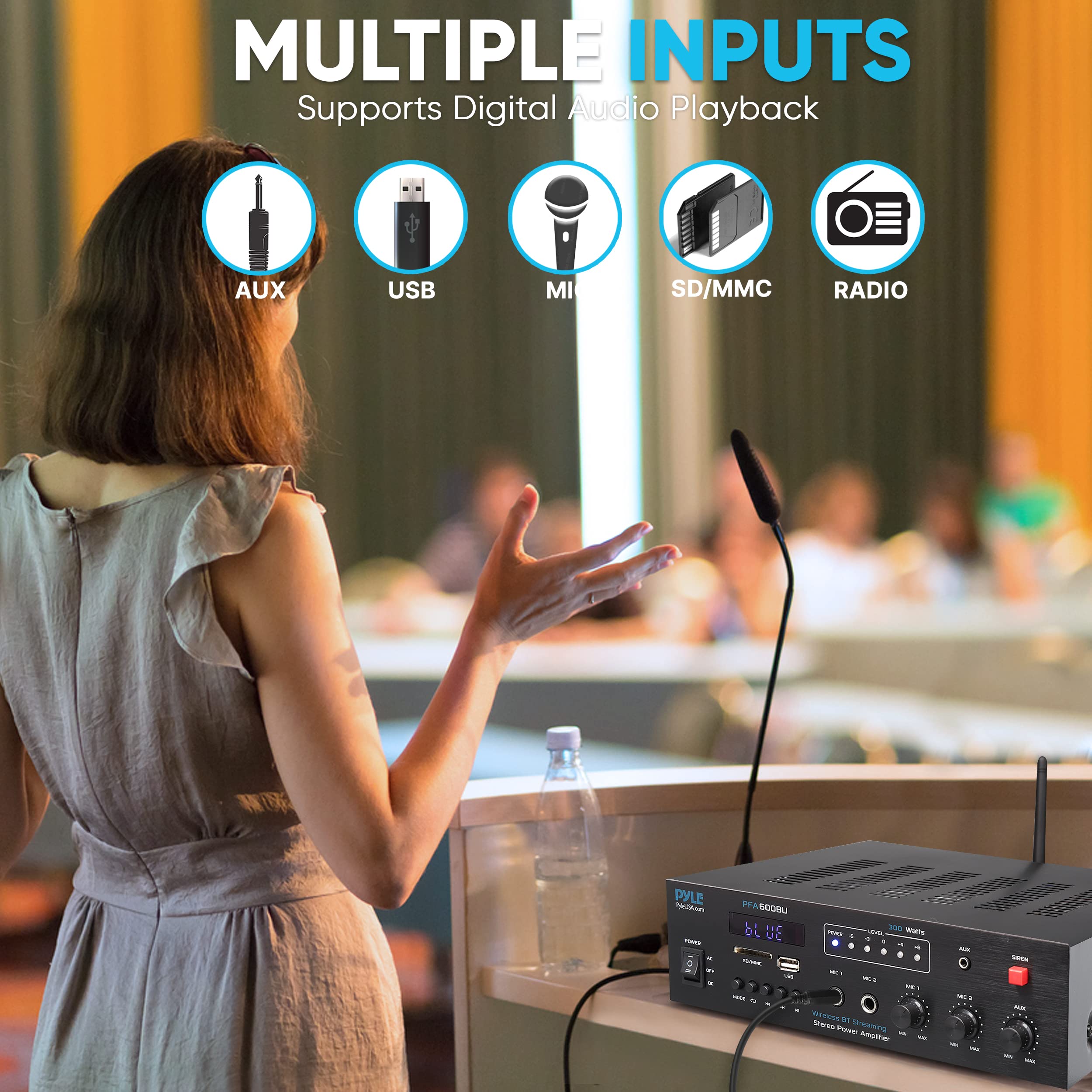 Foto 5 pulgar | Amplificador De Karaoke Pyle Pfa600bu 300 W Bluetooth Con 2 Entradas De Micrófono - Venta Internacional.