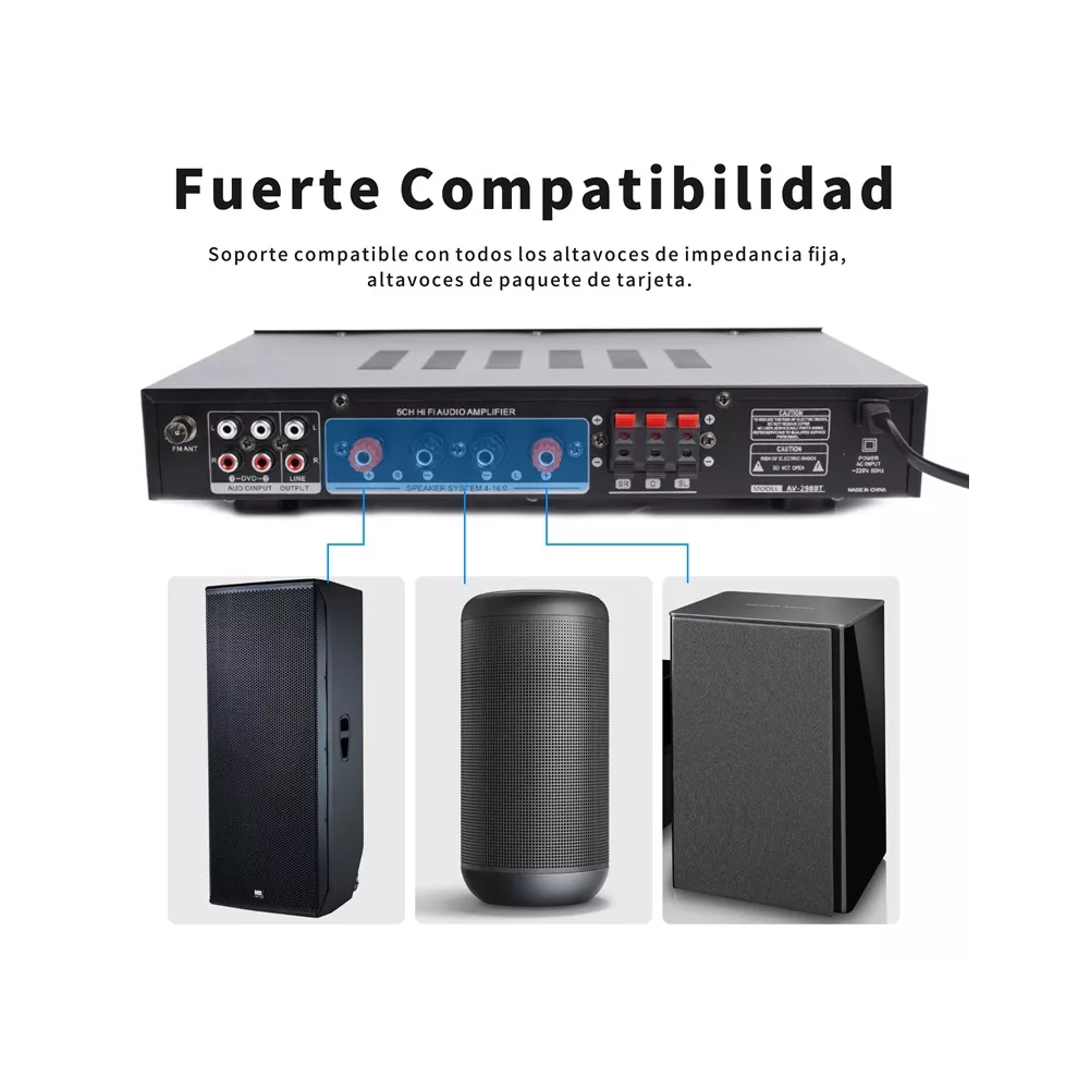 Foto 3 pulgar | Amplificador Audio Bluetooth Lab.g 5 Canales 2000w Para Uso Doméstico Negro