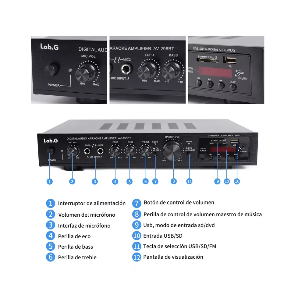 Foto 4 pulgar | Amplificador Audio Bluetooth Lab.g 5 Canales 2000w Para Uso Doméstico Negro