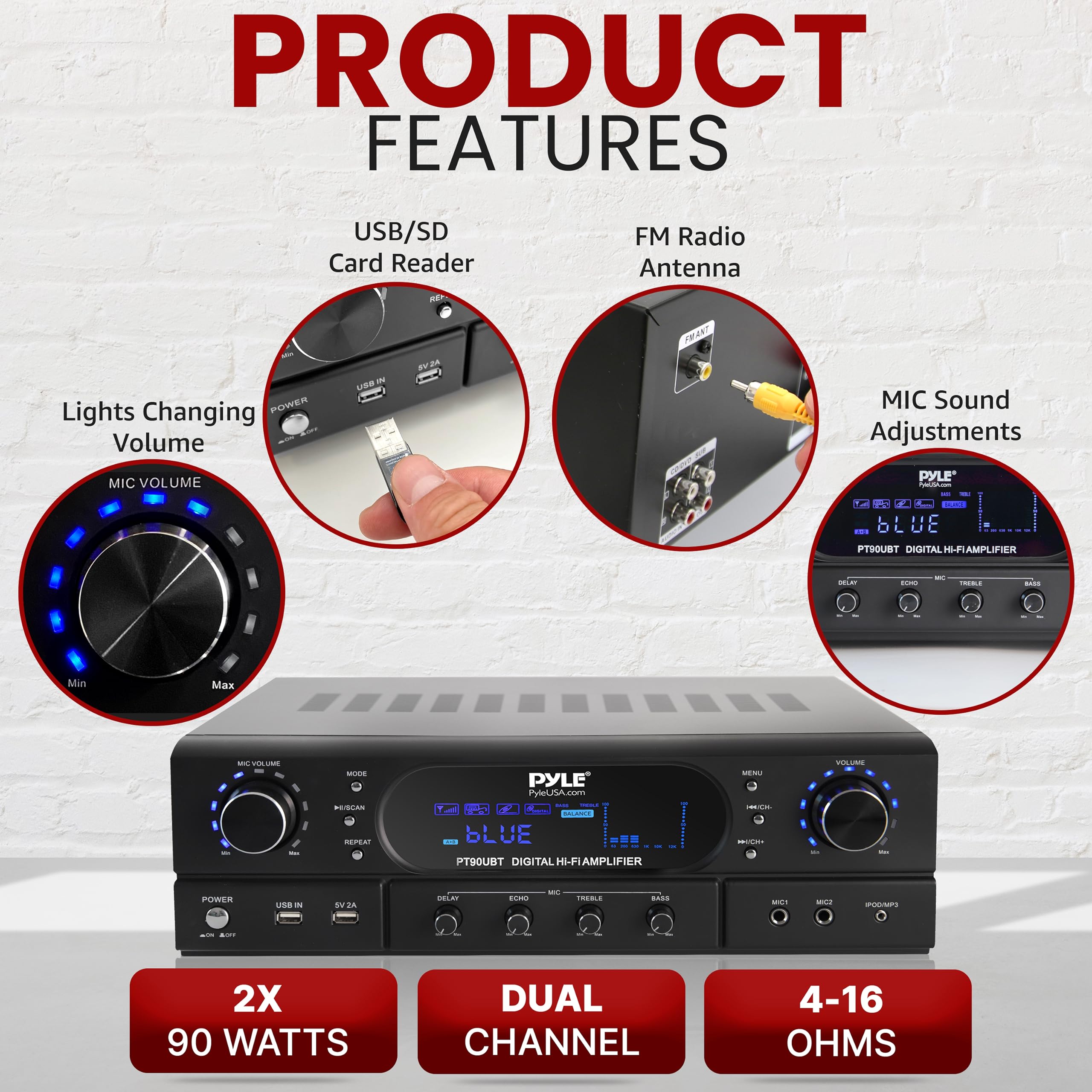 Foto 6 pulgar | Amplificador Receptor de Teatro Bluetooth Pyle Home Pt90ubt - Venta Internacional