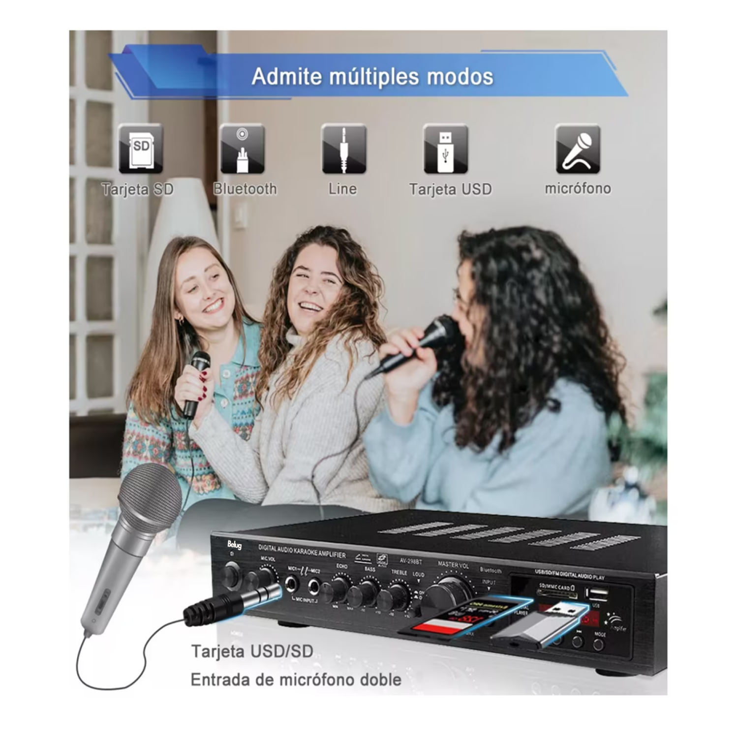 Foto 5 pulgar | Amplificador De Audio Belug Av-298bt De 5 Canales, 2000w Negro
