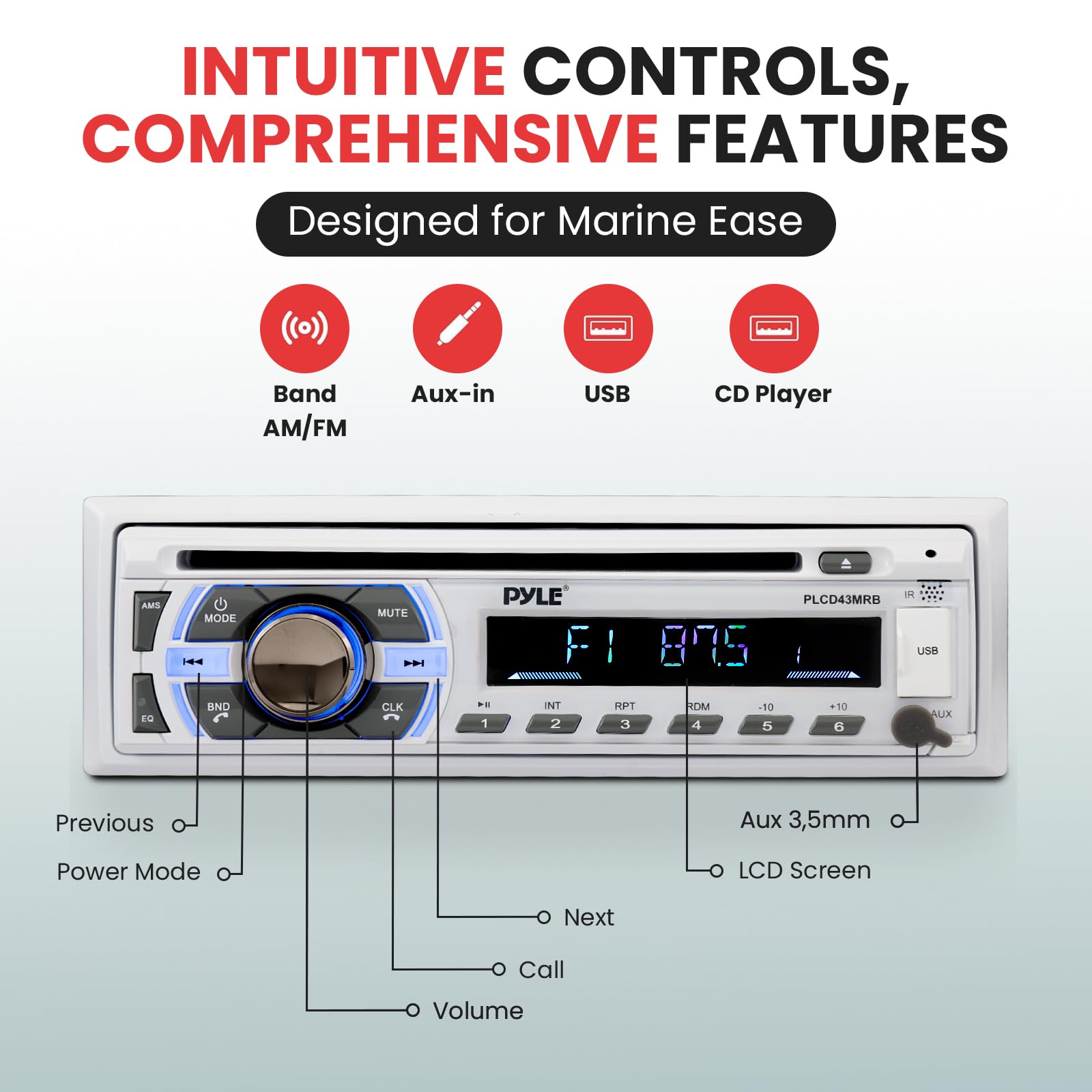 Foto 6 | Receptor Estéreo Marino Pyle Plcd43mrb 300w Bluetooth - Venta Internacional.
