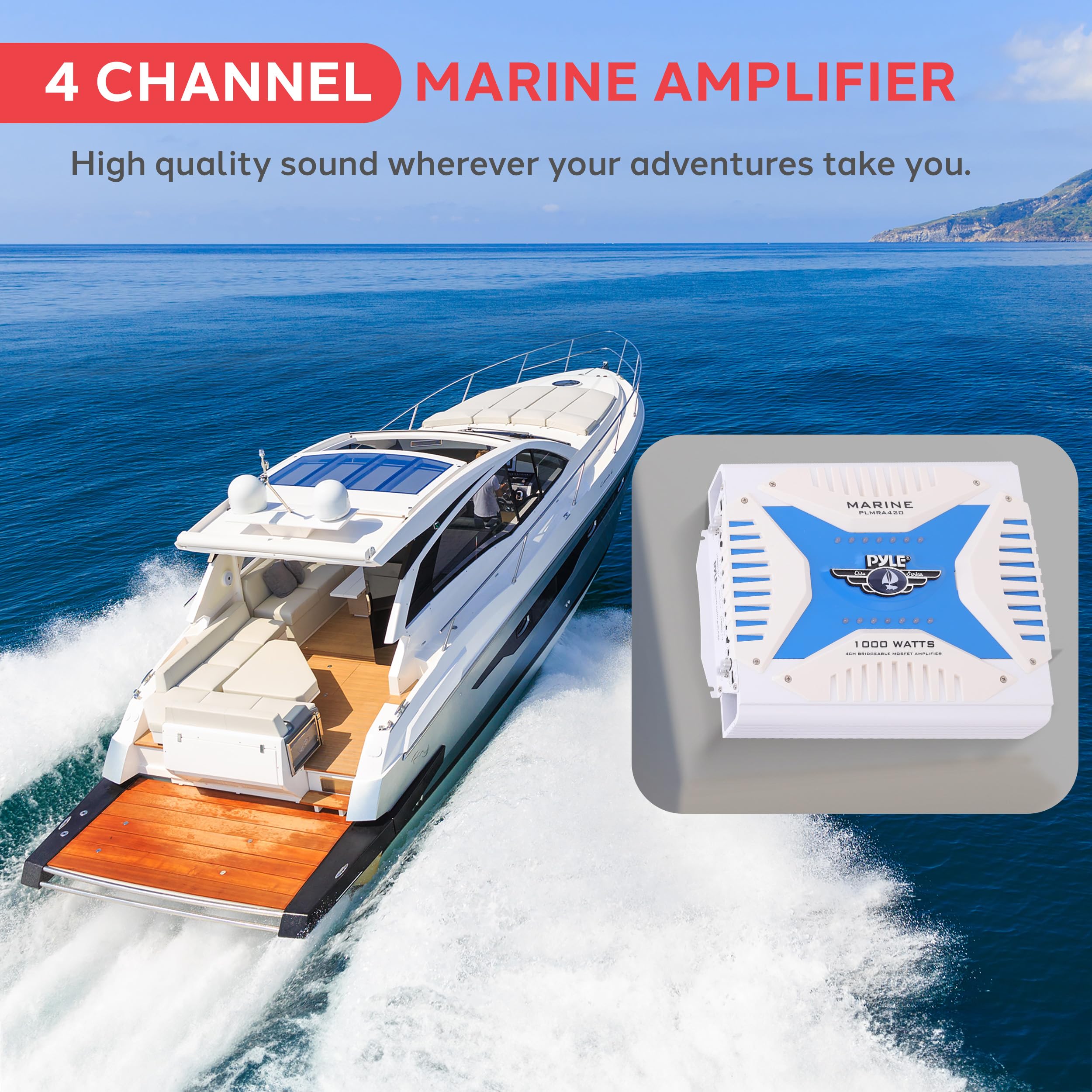 Foto 2 | Amplificador Marino Pyle Hydra Elite Series 1000 W 4 Canales Plmra420 - Venta Internacional.